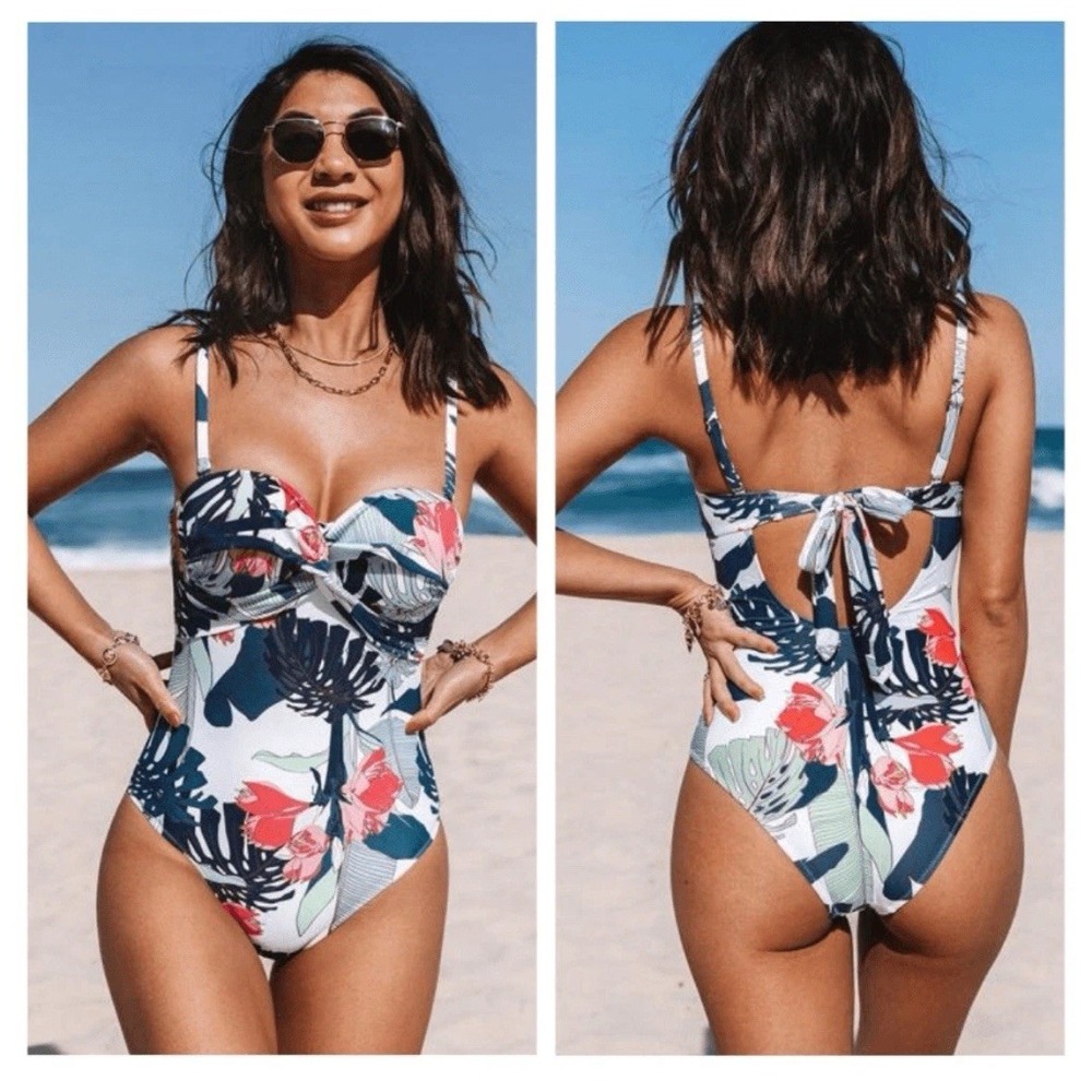 Cupshe Jewel Tropical Twist One Piece Padded Tummy Control Swimsuit Small NWT‎